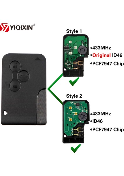 Logo'lu ID46 7947 Yıqıxın 3 Düğme Akıllı Kart Araba Anahtarı 433 Mhz Orijinal ID46 Pcf Renault Megane Enic Clio Logan Kartı Uzaktan Anahtar (Yurt Dışından)