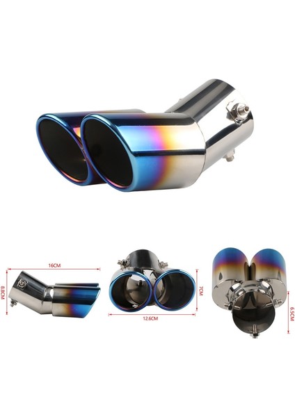 B Tarzı Çift Çıkışlı Araba Egzoz Ucu Paslanmaz Çelik Eğimli Haddelenmiş Kenar Oto Susturucu Susturucu Evrensel Siyah + Gümüş Araba Dış Malzemeleri (Yurt Dışından)
