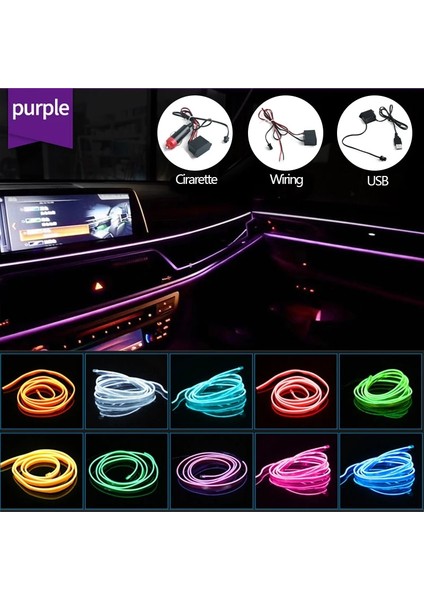 3m 9.9ft Stili Kırmızı Düz Kenar USB El Tel Neon Şerit Işık Oto Araba Iç Ortam Dekoratif LED Lamba Esnek Halat Tüp Atmosfer (Yurt Dışından) modelleri