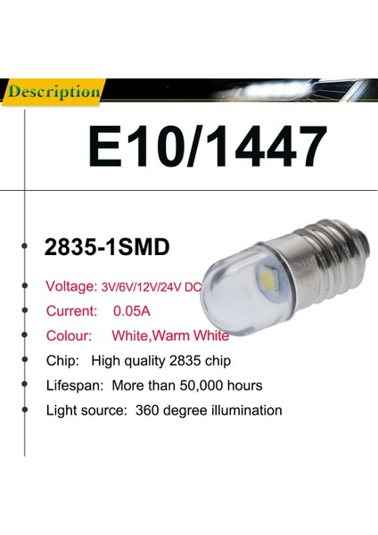 12V Dc Stili Beyaz 4 Adet E10 3V 6V 12V 24V Beyaz LED Ampul Minyatür Vida Yükseltme Lambası Değiştirme El Feneri Torch Bisiklet Dıy Çalışma Mini Işık (Yurt Dışından)