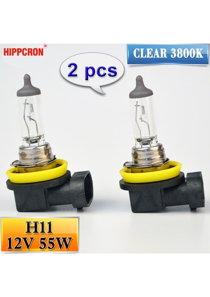 Hippcron H11 Halojen Ampul 12V 55W (1 Çift) Cleak Kuvars Cam Araba Far Lambası (Yurt Dışından)