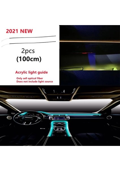 2 Adet 100CM Akrilik Oto Iç Dekoratif Atmosfer Lambası Akrilik Optik Fiber Işıklar Rgb Ortam Işığı 12V Çakmak ile Ses Kontrolü (Yurt Dışından)