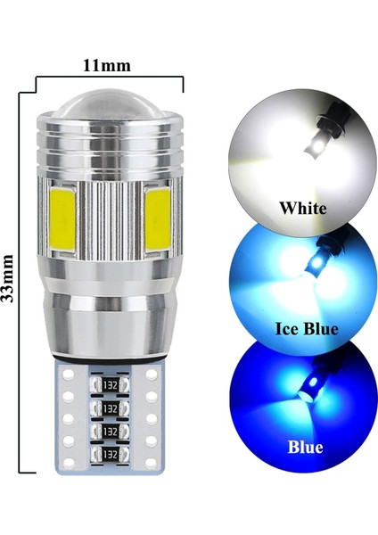 2 Adet Buz Mavisi Ar LED Ampul T10 W5W LED Işık Canbus No Ev Md 6500K Beyaz Oto Iç Kubbe Ampul Kama Yan Gövde Lambaları (Yurt Dışından)