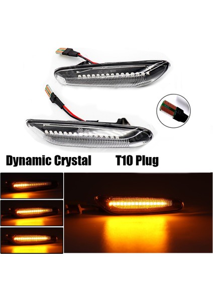 Kristal T10 Tipi LED Yan Işaretleyici Ayna Gösterge Lambası Akan Su Dönüş Sinyali Işık Sarı Bmw E90 E91 E92 E93 E60 E87 E82 E61 E46 (Yurt Dışından)