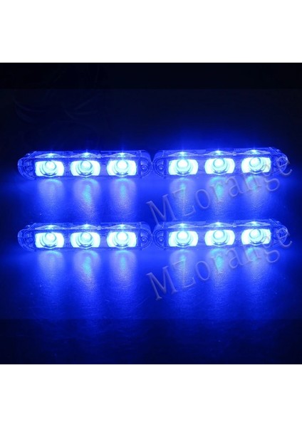 Mavi 4*3 LED Strobe Polis Işıkları Araba Acil Izgara Uyarı Lambası 12V Araba Motosiklet Itfaiyeci Ambulans Flaşör Fso El Feneri (Yurt Dışından)