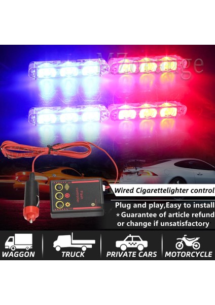 Mavi 4*3 LED Strobe Polis Işıkları Araba Acil Izgara Uyarı Lambası 12V Araba Motosiklet Itfaiyeci Ambulans Flaşör Fso El Feneri (Yurt Dışından) modelleri
