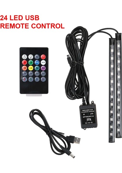 24LED USB Otomatik LED Rgb Atmosfer Şerit Işığı LED Kablosuz Uzaktan Ses Kontrolü Ayak Lambaları Oto Dekoratif Atmosfer Işıkları (Yurt Dışından)