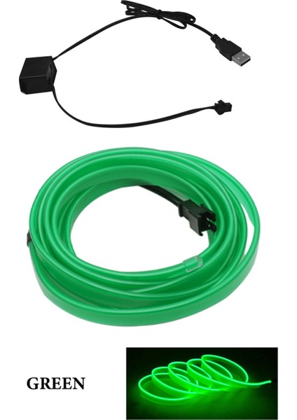 10 Milyon Stili Yeşil Otomobil Atmosfer Lambası Araba Iç Aydınlatma LED Şerit Dekorasyon Çelenk Tel Halat Tüp Hattı Esnek Neon Işık USB Sürücü (Yurt Dışından)