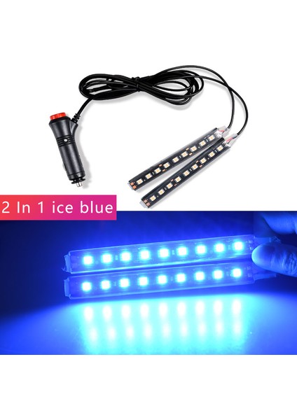 2x9 LED Buz Mavisi Araba Iç LED Dekoratif Işık Çubuğu Ortam Ayak Lambası Çakmak ile Atmosfer Işıkları Arka Işık 12V Oto Aksesuar (Yurt Dışından)