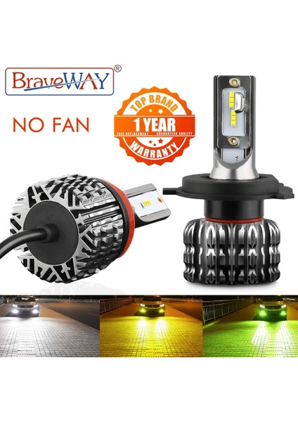 H3 Stili Sarı Braveway Fansız LED Araba Ampul H1 H3 H4 H7 H8 H11 H Hb3 Bh4 Oto Lambaları 12V Led'ler Sis Farları LED Araba Far Kiti (Yurt Dışından)