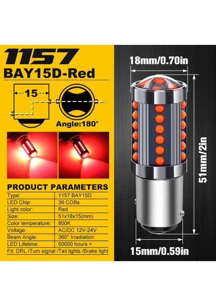 2x Beyaz 1157 BAY15D 2 Adet Kırmızı BAY15D Cob LED Ampuller Süper Parlak Araba Durdurma Fren Lambası Kuyruk Lambası Dcac A Alüminyum LED Ampul (Yurt Dışından)
