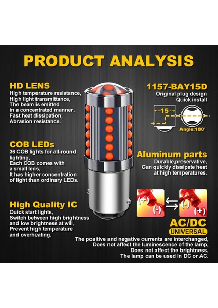 2x Beyaz 1157 BAY15D 2 Adet Kırmızı BAY15D Cob LED Ampuller Süper Parlak Araba Durdurma Fren Lambası Kuyruk Lambası Dcac A Alüminyum LED Ampul (Yurt Dışından)