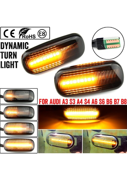 Füme Siyah Audi Için A A4 S4 Rs4 B6 B7 B8 A6 S6 R LED Dinamik Yan Işaretleyici Dönüş Sinyali Işığı Sıralı Flaşör Işık Emark (Yurt Dışından)