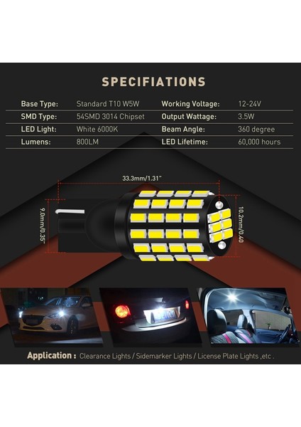 24SMD Gnal Lambası T10 W5W LED Canbus Ampuller Süper Parlak 54SMD LED Araba Iç Işıklar Plaka Okuma Lambası Beyaz (Yurt Dışından) indirimleri