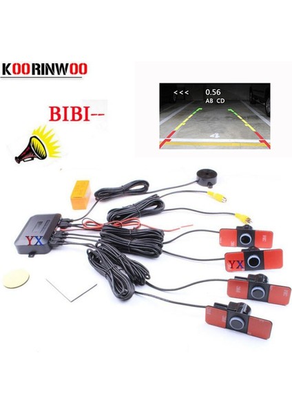 Siyah Koorinwoo Orijinal Parktronic Çift Çekirdekli Video Otopark Sensörü 4 Yedek Radar Alarm Sistemi Ses Video Sistemi Görünür Mesafe (Yurt Dışından) fırsatları