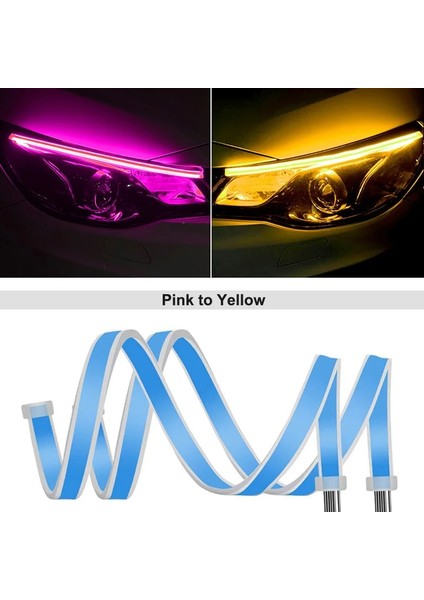 45CM Tarzı Pembe Dönüş Sarı Anmıngpu 1 Çift Sıralı Drl LED Şerit Dönüş Sinyali Işık Sarı Parlak Esnek Drl LED Gündüz Çalışan Işık Araba Far Için (Yurt Dışından)