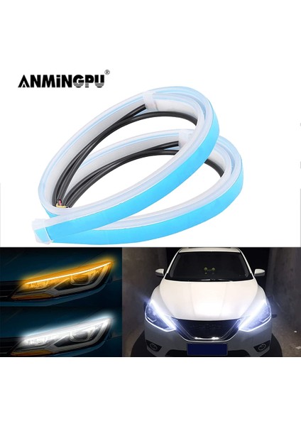 45CM Tarzı Pembe Dönüş Sarı Anmıngpu 1 Çift Sıralı Drl LED Şerit Dönüş Sinyali Işık Sarı Parlak Esnek Drl LED Gündüz Çalışan Işık Araba Far Için (Yurt Dışından)