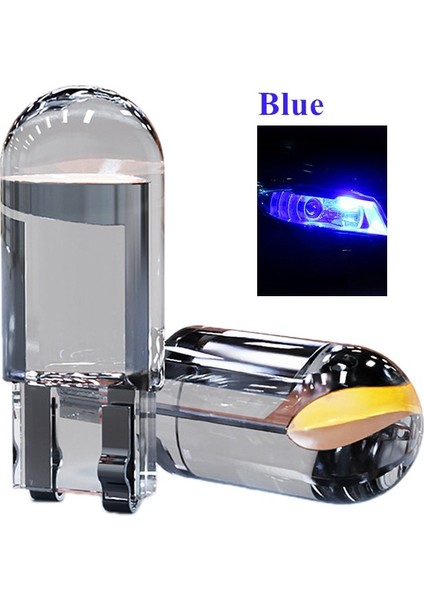 10 Parça Tarzı Mavi W5W Cam Muhafaza Cob Araba LED Ampul 6000K Beyaz Yeşil Mavi Kırmızı Kama Plaka Lambası Kubbe Işık Beyaz (Yurt Dışından)