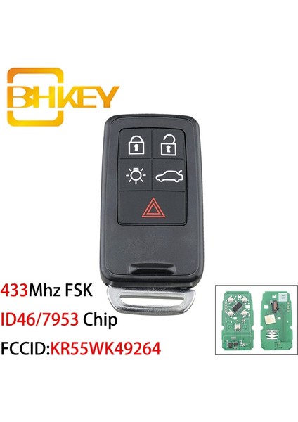 5 Düğme Bhkey KR55WK Volvo Xl Için Akıllı Araba Anahtarı V40 V XC70 Kydz 5 Buttomhz Fsk Kımlık Çip (Yurt Dışından)