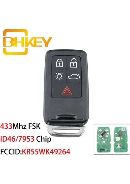5 Düğme Bhkey KR55WK Volvo Xl Için Akıllı Araba Anahtarı V40 V XC70 Kydz 5 Buttomhz Fsk Kımlık Çip (Yurt Dışından)