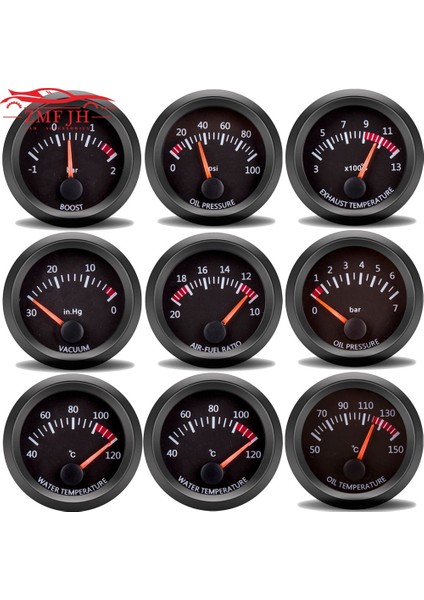 Çift ​​tutucu Tarzı 52MM Gösterge 12V Su Sıcaklığı Yağ Sıcaklık Göstergesi Yağ Basın Yakıt Volt Göstergesi Hava Yakıt Oranı Boost Egzoz Sıcaklığı Araç Ölçer Siyah Kabuk (Yurt Dışından)