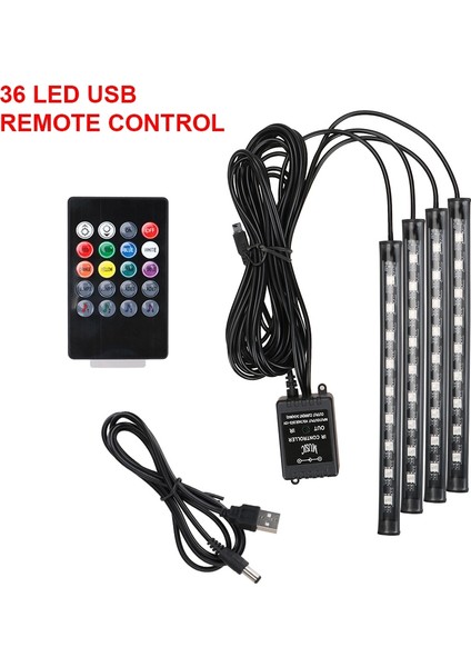 36LED USB Otomatik LED Rgb Atmosfer Şerit Işığı LED Kablosuz Uzaktan Ses Kontrolü Ayak Lambaları Oto Dekoratif Atmosfer Işıkları (Yurt Dışından)