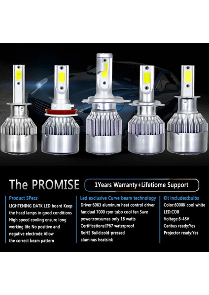 H11 Stili C6 Coolfox LED H4 H7 LED Far H1 H3 H11 H H27 Araba Ampulleri Oto Lamba 12V 6000K (Yurt Dışından)