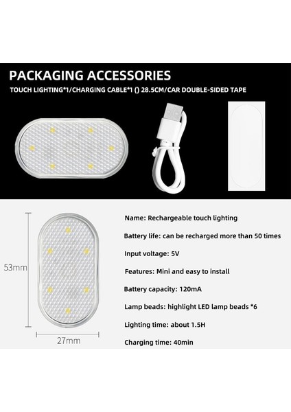 Beyaz Ar Iç Mini Işık Dokunmatik Ortam Işığı Otomatik Tavan Tavan Okuma Lambası LED Araba Styling Dokunmatik Gece Lambası USB Şarj (Yurt Dışından)