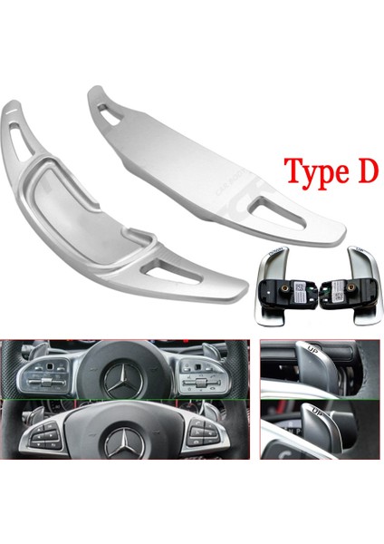 D Tipi Gümüş Stili Mercedes Benz Amg ALA45 Gle Gla Cls Gls W205 W213 Eqc Araba Direksiyon Paddle Shift Uzatma Shifter Dsg Çıkartmalar (Yurt Dışından)