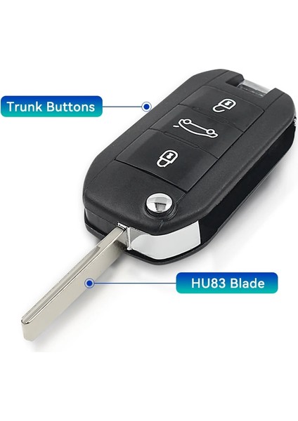 HU83 Bıçak Gövdesi Stili Keyyou ID46-PCFAR Uzaktan Anahtar 3 Düğmeler Fob Peugeot Citroen C-Elysee C4-Cactus 434MHZ (Yurt Dışından)