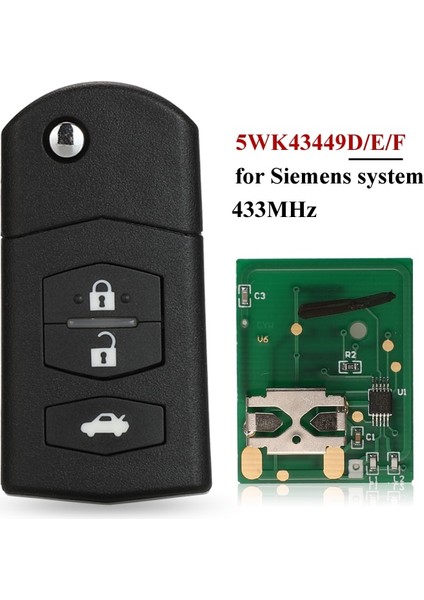 5WK43449X Nochip Jingyuqin 3btn Flip Araba Uzaktan Anahtarlık Mazda 5WKD Wke Wkf 433MHZ M2 Demio M3 Axela M5 Premacy M6 Atenza (Yurt Dışından)