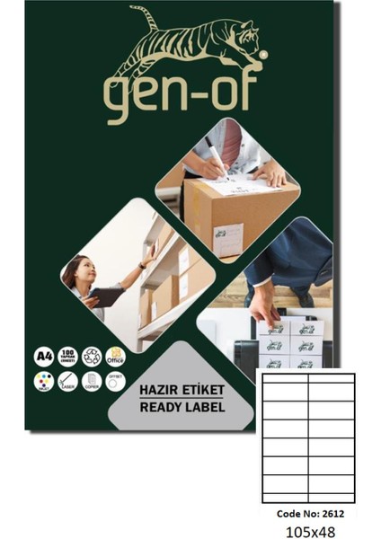 GK-2612 Laser Etiket 105X48 100 Sayfa (1200 Etiket)