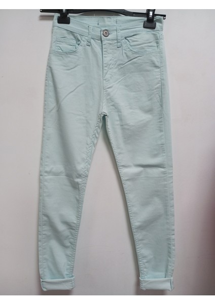 Su Yeşili Likralı Yüksek Bel Koton Kumaş Mom Jeans Pantolon fırsatları