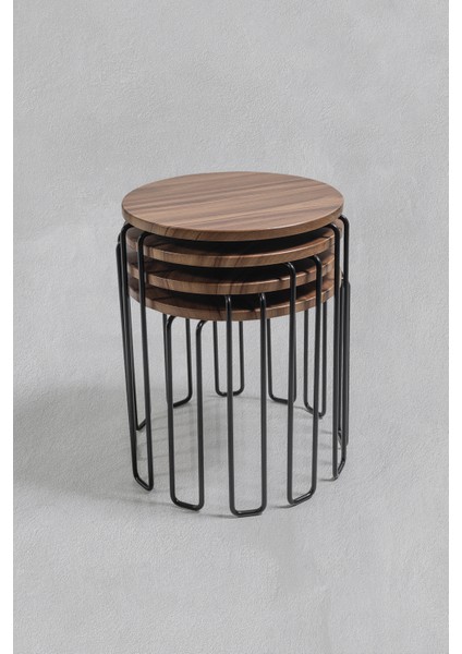 Siyah Ayak - 4 Lü Alyans Zigon Sehpa - Ceviz