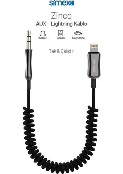 Spiralli 3.5mm To Lightning Aux Ses Kablosu Kumaş Sa-01