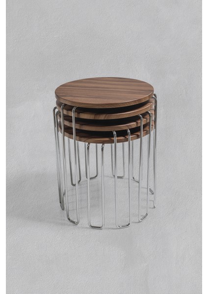 Nikel Ayak - 4 Lü Alyans Zigon Sehpa - Ceviz