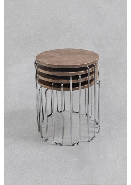 Nikel Ayak - 4 Lü Alyans Zigon Sehpa - Kozmoz - Desenli Gold