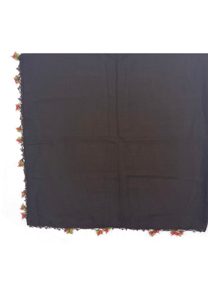 Pamuklu El Işi Kiraz Oyalı Boncuklu Eşarp Yüksek Kalite Yazma 100X100CM