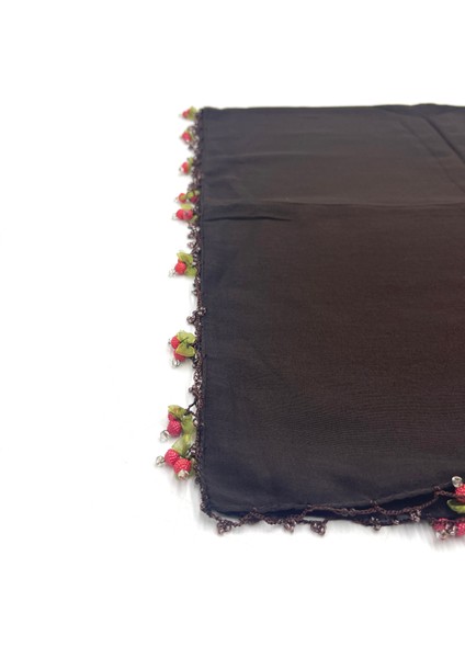 Pamuklu El Işi Kiraz Oyalı Boncuklu Eşarp Yüksek Kalite Yazma 100X100CM