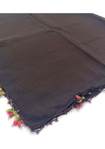 Pamuklu El Işi Kiraz Oyalı Boncuklu Eşarp Yüksek Kalite Yazma 100X100CM
