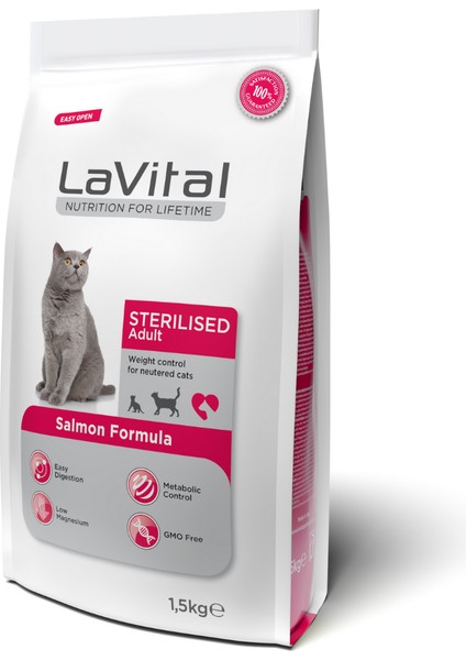 La Vital Somonlu Premium Kısır Kedi Maması 1.5 kg 5'li Paket