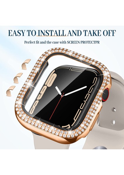 Apple Watch Elmas Cam+Kasa Koruyucu 41 mm Zarif Şık Tasarım Akıllı Saat Koruyucu Kılıfı indirimleri
