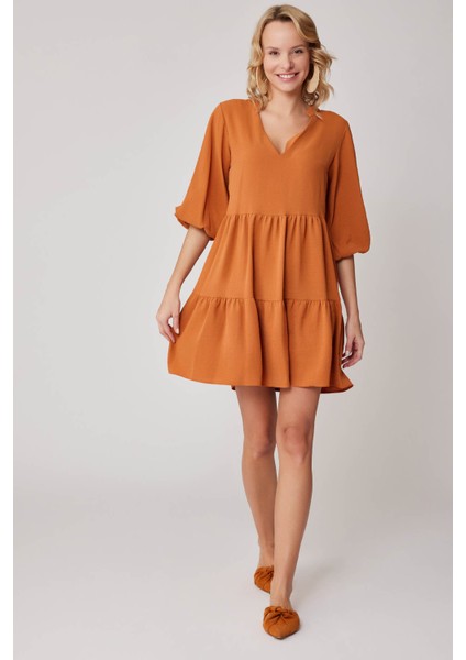 V Yaka Balon Kol Geniş Kesim Elbise modelleri