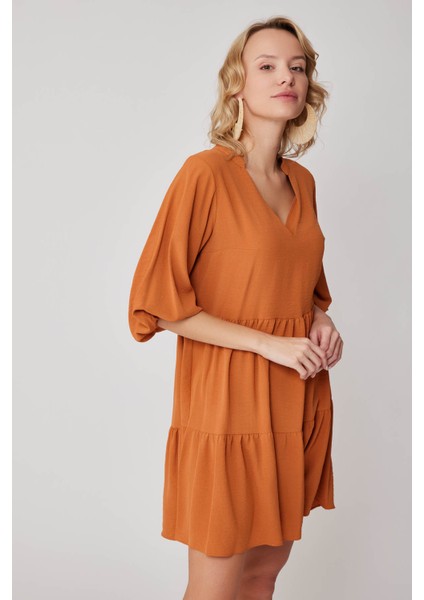 V Yaka Balon Kol Geniş Kesim Elbise indirimleri