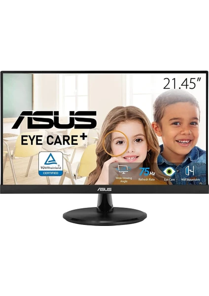 ASUS VP227HE 21.45 VA 1920x1080 5MS 75HZ HDMI VGA VESA 3YIL EYECARE, ÇERÇEVESİZ,FLICKER-FREE,DUSUK MAVI ISIK