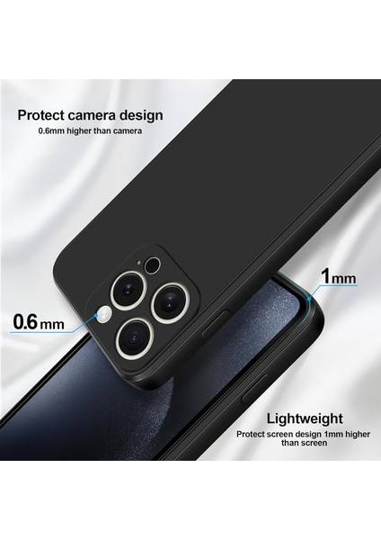 iPhone 15 Pro Için Ince Yumuşak Likit Silikon Tampon Telefon Kılıfı - Siyah (Yurt Dışından)