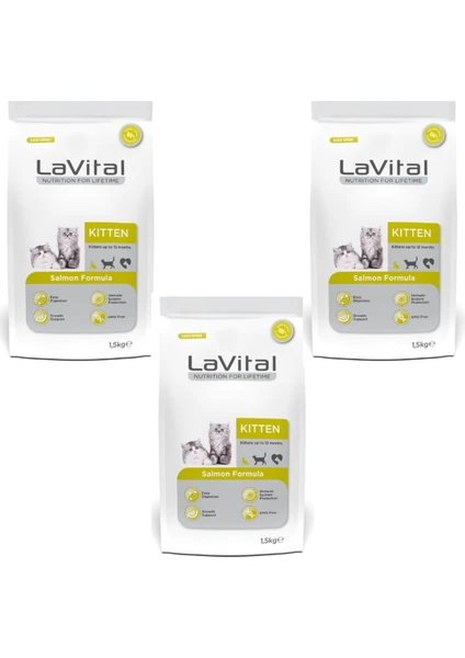 La Vital Kitten Somonlu Premium Yavru Kedi Maması 1.5 kg 3'lü Paket