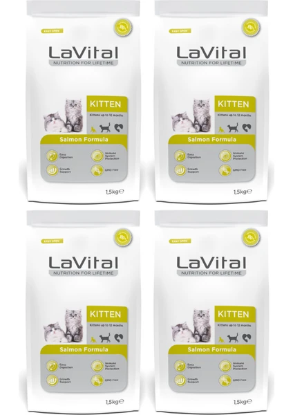 La Vital Kitten Somonlu Premium Yavru Kedi Maması 1.5 kg 4'lü Paket