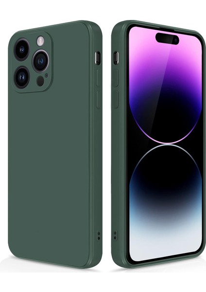 iPhone 14 Pro Max Için Ince Yumuşak Likit Silikon Tampon Telefon Kılıfı - Gece Yeşili (Yurt Dışından)