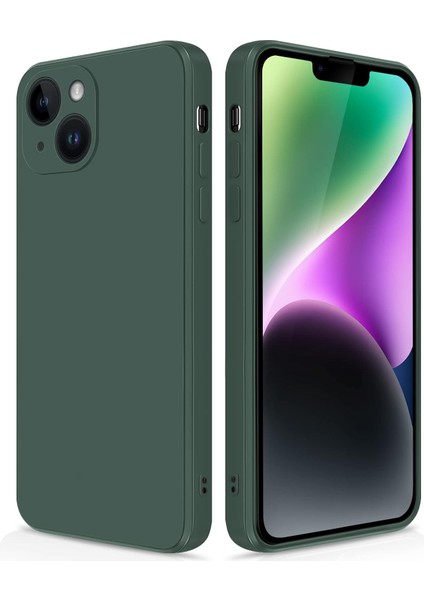 iPhone 14 Plus Için Ince Yumuşak Likit Silikon Tampon Telefon Kılıfı - Gece Yeşili (Yurt Dışından)
